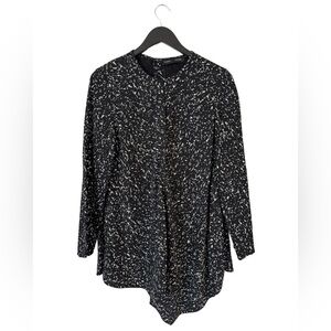 Proenza Schouler Long Sleeve Crepe Asymmetric Hem Blouse‎ 4 Black White Splatter